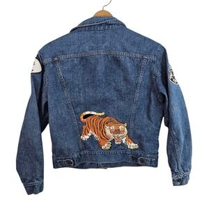 Vintage Maverick Blue Bell Denim Trucker Jacket Sz 40 Small‎ Embroidered Patches
